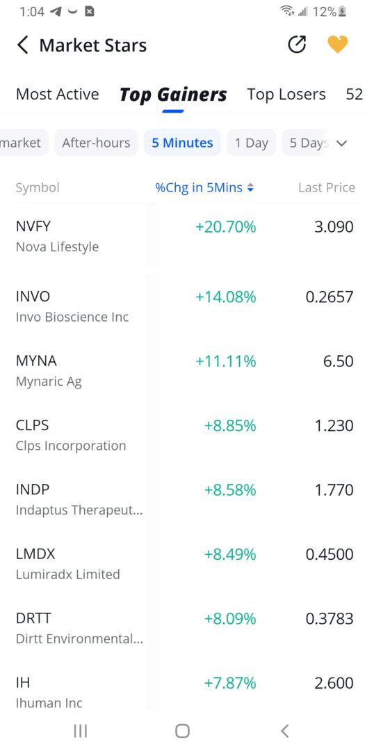 Webull Top Gainers